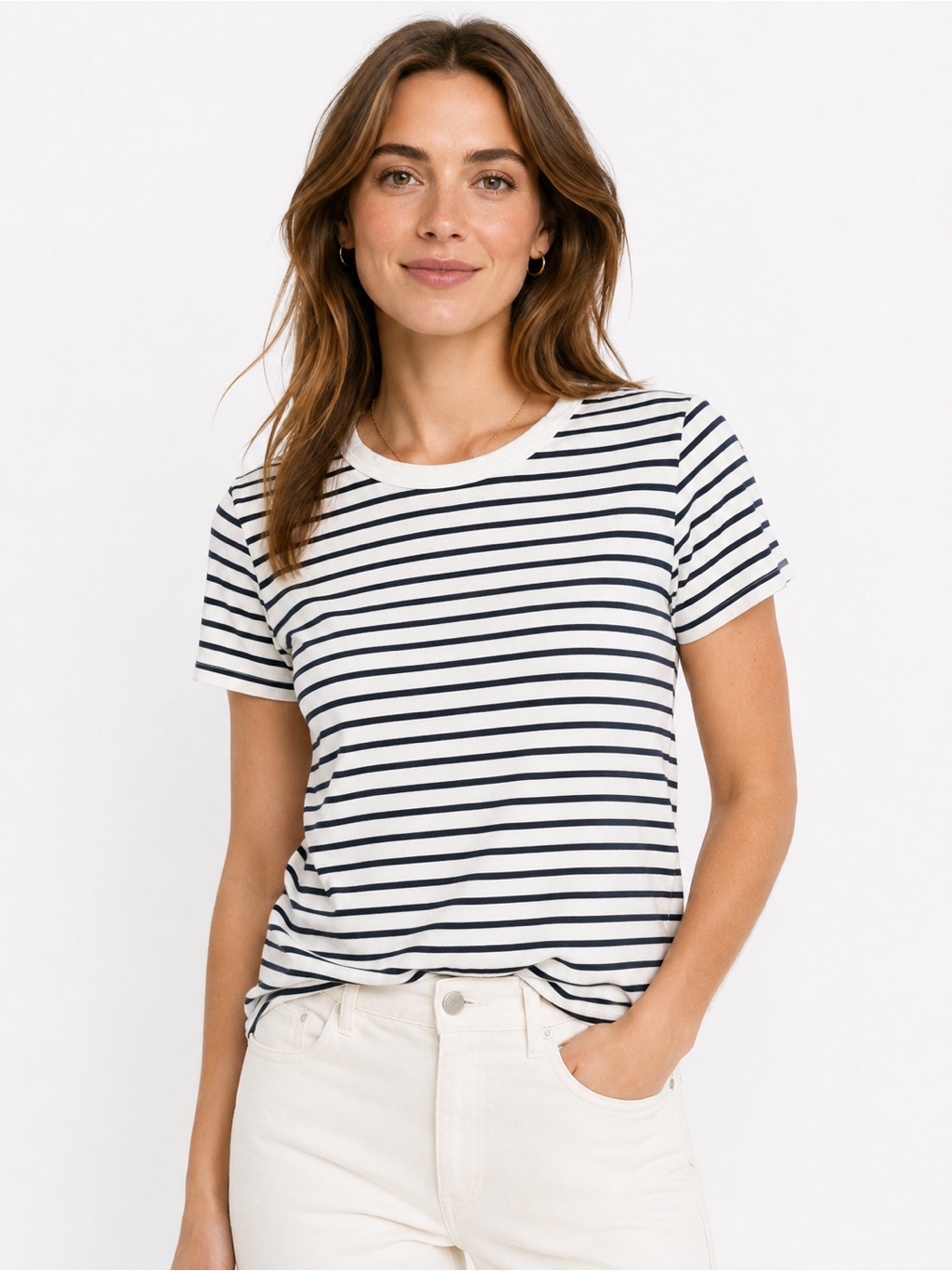 Faherty Sunwashed Organic Cotton Navy & White Striped Short Sleeve Tee Small